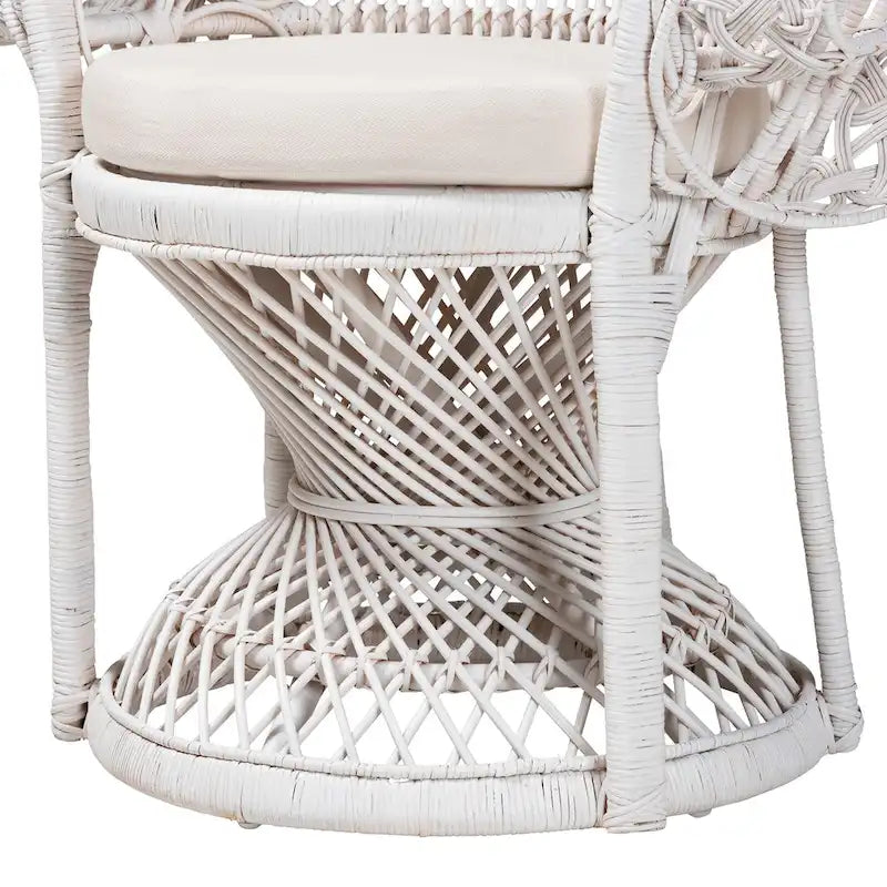 Modern Bohemian White Natural Rattan Peacock Chair