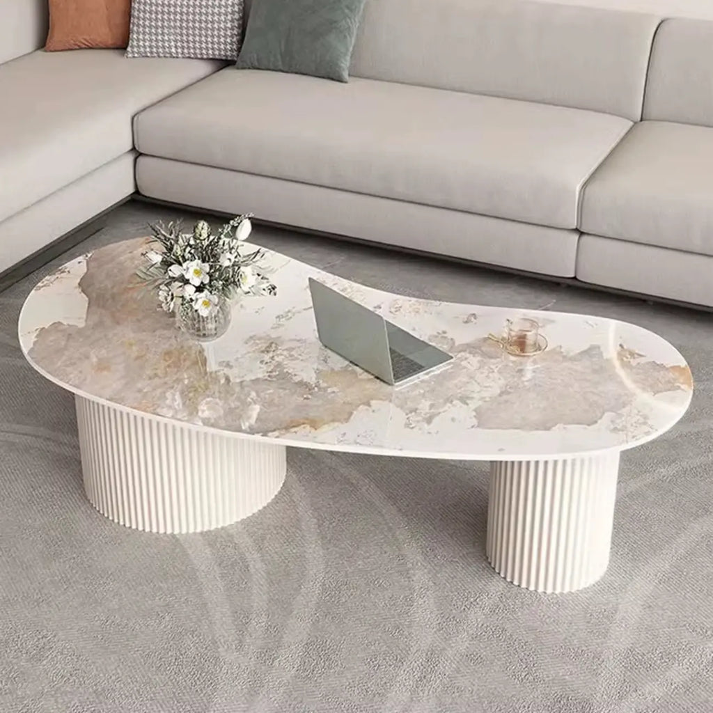 Minimalist Standard White Oval Coffee Table with 2 Drawers