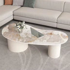 Minimalist Standard White Oval Coffee Table with 2 Drawers