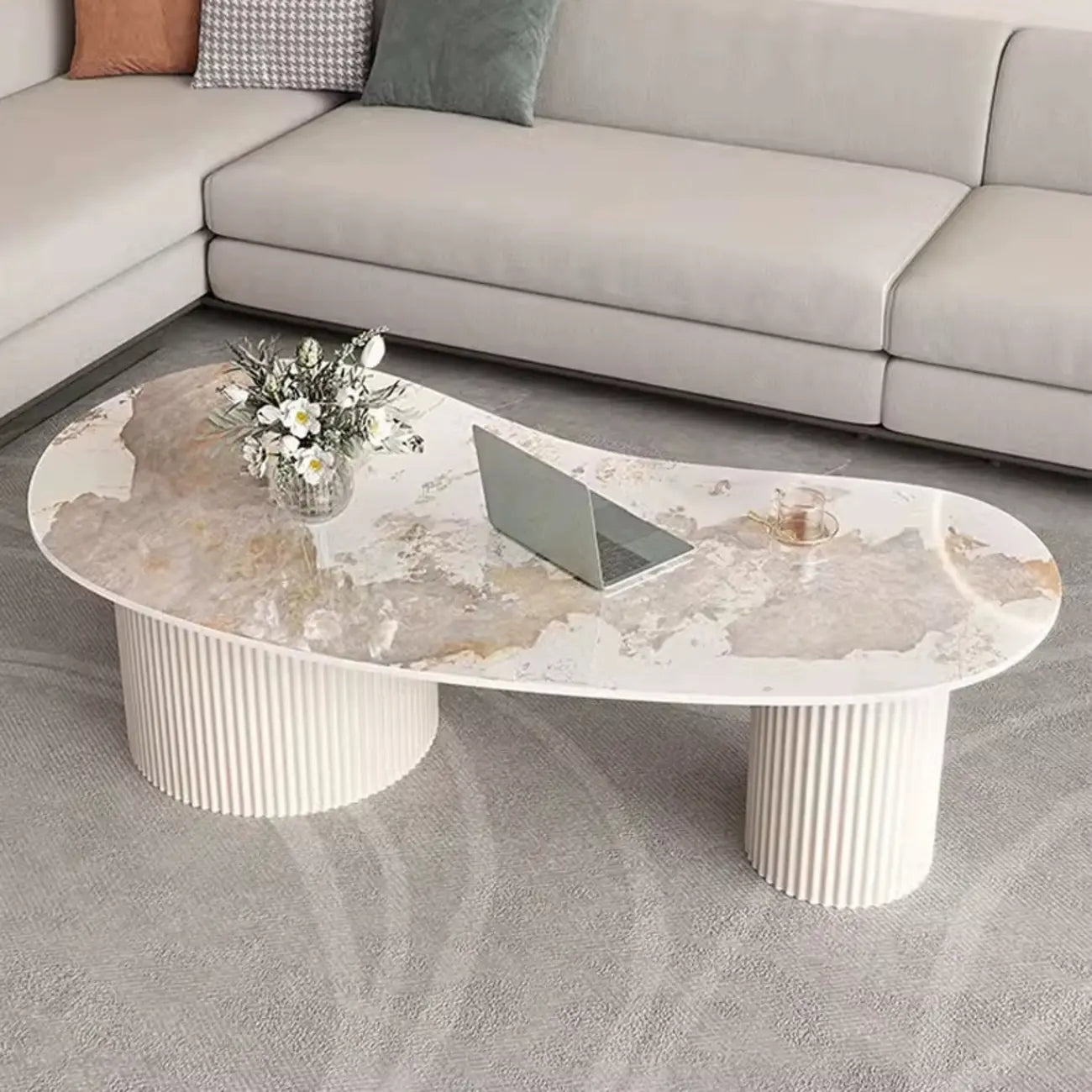Minimalist Standard White Oval Coffee Table with 2 Drawers