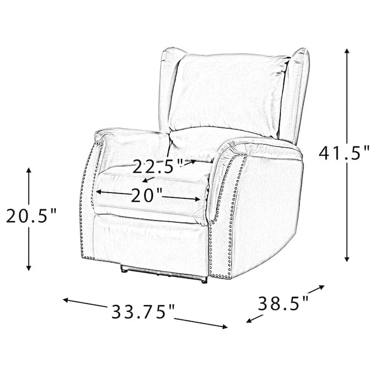 Genuine Leather Power Recliner with USB Port – Wingback Nailhead Set of 2