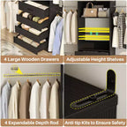 Besiost 4-9 Ft Wooden Closet Organizer System with 4 Drawers, 4 Hanging Rods & Shelving Towers