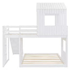 Luxystar Twin Over Full Wood Bunk Bed with Playhouse, Slide and Guardrails