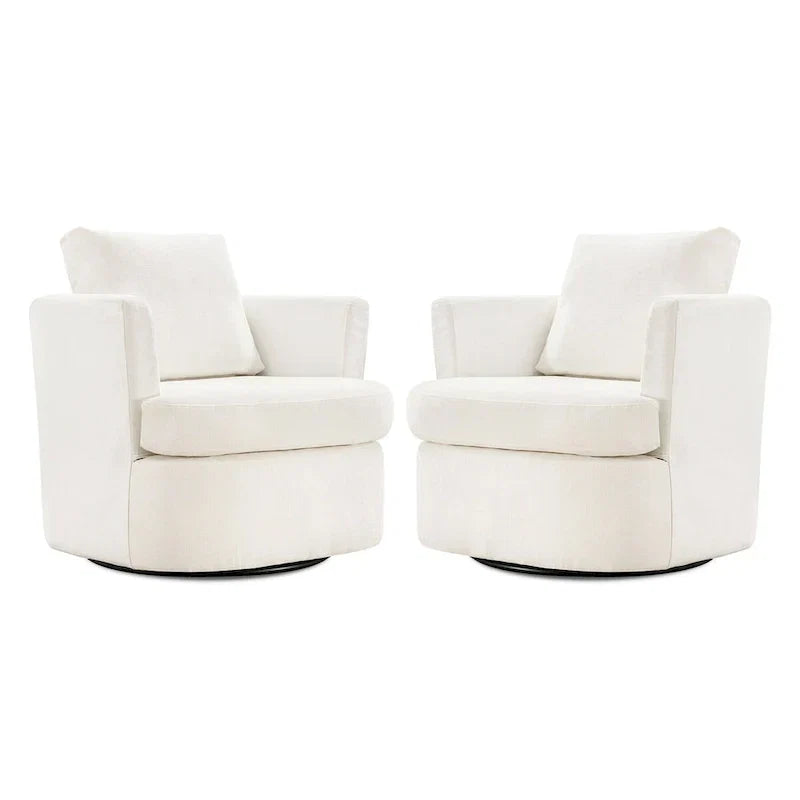 Modern Chenille Upholstered Swivel Accent Barrel Chair Set Modern Swivel Armchair for Living Room