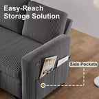 Dyonery 2 in 1 Pull Out Sleeper Sofa with Storage Chaise C Corduroy Sectional Couch with USB Ports for Living Room