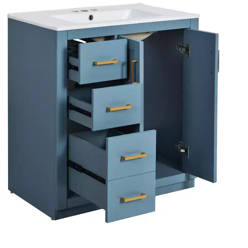 30 Single Sink Bathroom Vanity with Cabinet & 3 Drawers – Black / Blue / Green / Indigo / White