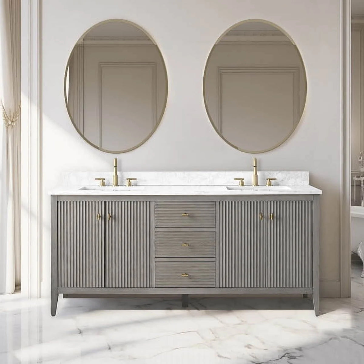 Vanity Art 72 Double Sink Bathroom Vanity Cabinet with Engineered Marble Top