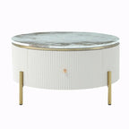 31.5 Modern Round Coffee Table with Large Drawer Storage