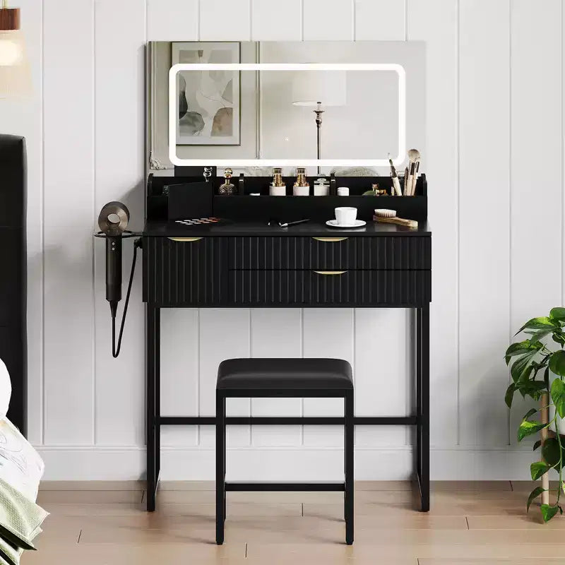 Vanity Desk with Mirror and Lights, LED Lighted Mirror Design, Ample Storage Drawers for Cosmetics and Toiletries Organization