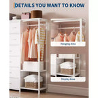 Dresser with 16 Drawers & Hanging Rod & Shelves, Fabric Storage Organizer for Bedroom, Closet, or Entryway