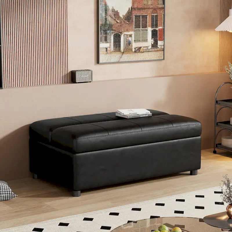 Twin Size Folding Pull out Ottoman Sleeper Bed with Mattress Convertible Guest Bed, PU Upholstered Sleeper Sofa