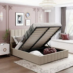 Queen size Upholstered Platform bed with a Hydraulic Storage System - Beige