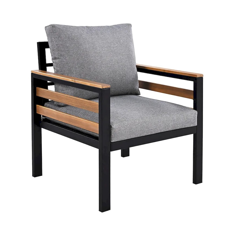 4-Piece Outdoor Sofa Set for 5 with Solid Wood Coffee Table and Removable Cushions