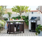 Outdoor Grill Party Caster Bar Serving Cart with Storage Dark Brown - 35.4 H x 48.7 W x 20.4 D