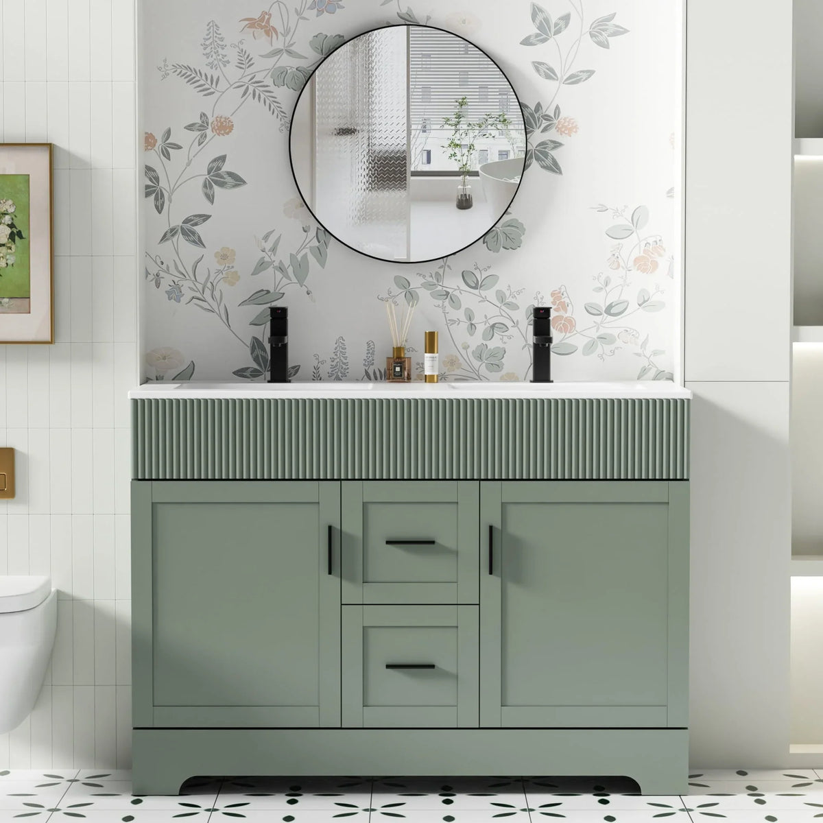 Wavy Line 30/36/48 Bathroom Vanity Set with Sink & Faucet