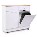 EROMMY Double Tilt Trash Cabinet with 2 Drawers, Trash Cabinet with Storage on Wheels,white