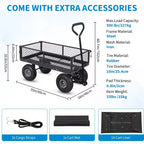 Heavy Duty Steel Garden Cart Wagon, 500 Lbs, Folding Utility Wagon with Removable Mesh Sides & Liner, 10 Pneumatic Tires, Pull Handle