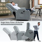 Power Lift Recliner Chair, Modern Single Motor Massage Sofa Chair with Lumbar Heating, USB Charging Port, Cup Holders