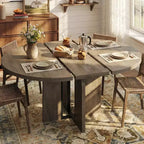 Tavolo da pranzo rotondo allungabile 47-63 per 4-8 persone, tavolo da cucina allungabile in legno stile rustico con struttura in metallo, salvaspazio ovale per appartamento, grigio retrò