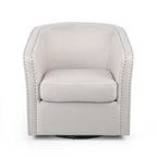 Swivel Accent Chair, Classic Round Barrel Style, Wheat Beige Fabric