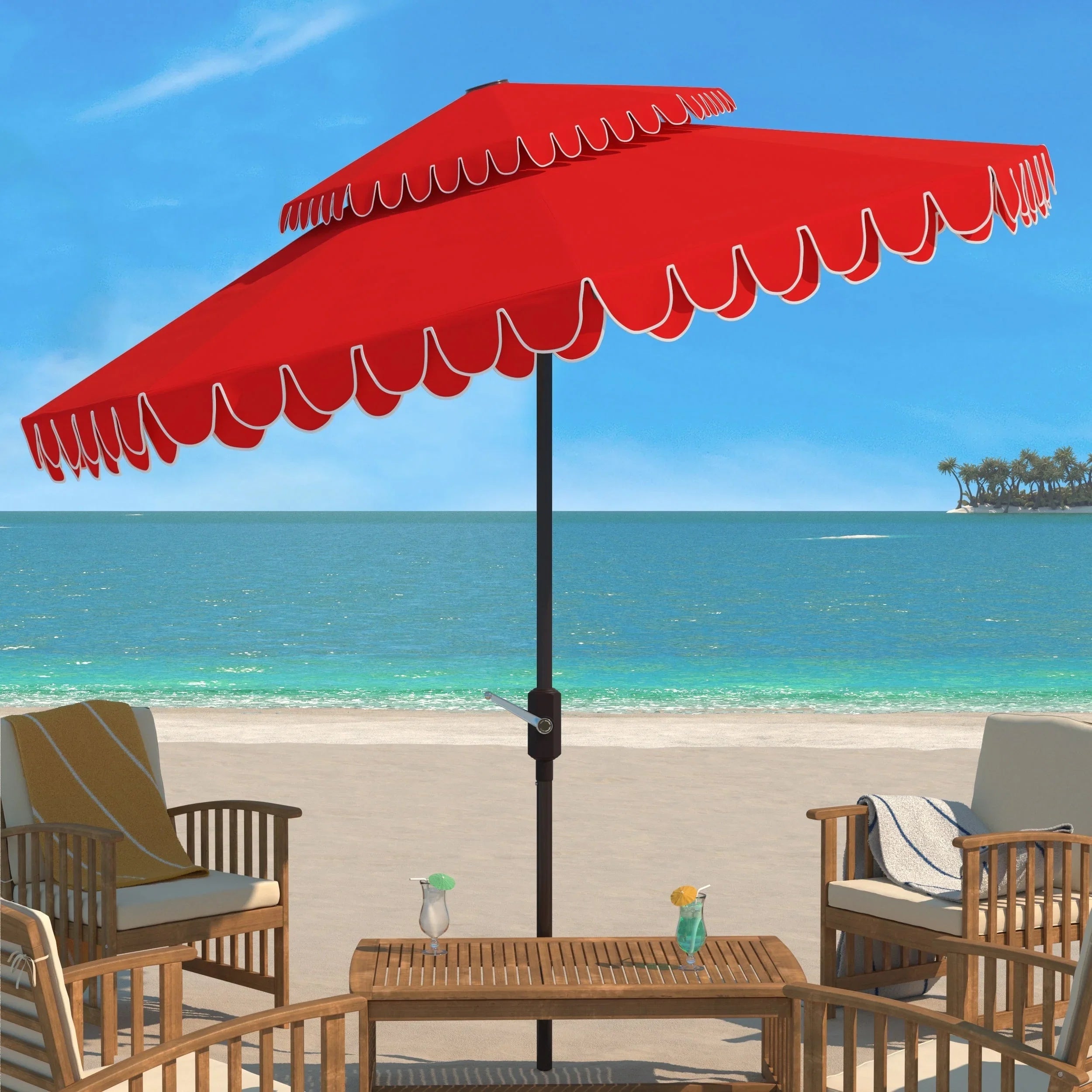 Outdoor Kjerstin Valance 9Ft Double Top Umbrella