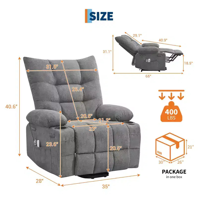 Power Lift Recliner Chair for Elderly with Massage and Heat, Oversized Massage & Heat Recliner with Soft Padded Upholstery, Side Pocket & Cup Holders