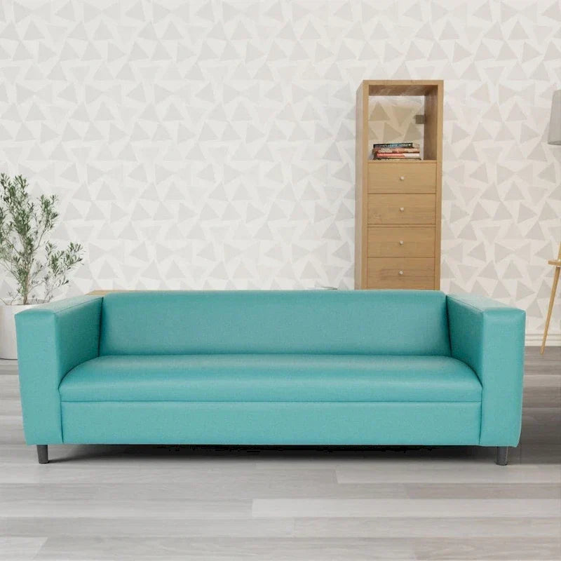 Mid Century Modern 3 Seater Sofa Faux Leather Solid Wood Frame Upholstered