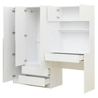 3-in-1 Wardrobe Closet with Vanity Desk, Desk Set, Bedroom Armoire with 2 Drawers 3-Door Storage Desk Wardrobe