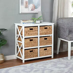 eHemco 3 Tier X-Side Storage Drawers with 6 Water Hyacinth Natural Wicker Baskets