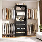 Besiost 4-9 Ft Wooden Closet Organizer System with 4 Drawers, 4 Hanging Rods & Shelving Towers