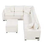 Chenille Sectional Sofa Pull-out Sofa Bed, L-Shape Sleeper Sofa with Storage Ottoman, 3 Pillows and Charging Devices