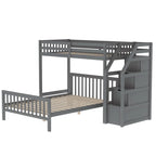 Twin Over Full Wood Loft Bed with Staircase,High Guardrails and Ladder