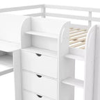 Pink/White Low Loft Bed with Desk, Storage & Whiteboard – Twin, 1-Person