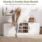 2-Door Shoe Bench wirh Adjustable Shelves Hidden Storage Space Natural + White/Whi5te
