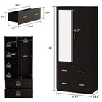 Hitow Armoire Double Drawer Mirrored Door Closet Zoned Storage