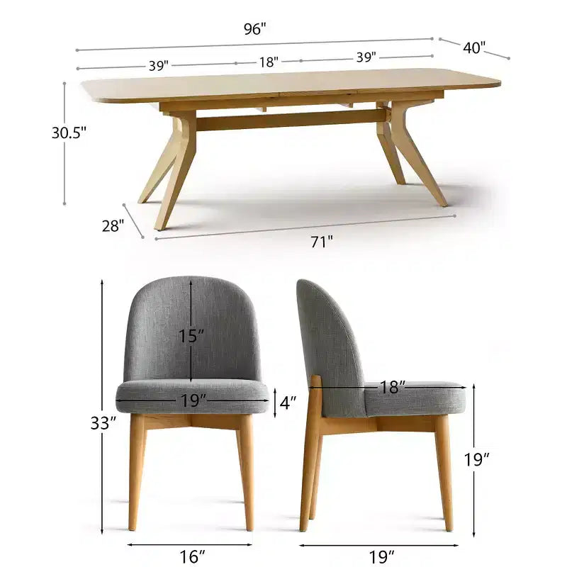 7-Piece Dining Table Set, 78-96 Extendable Trestle Base Table with Upholstered Chairs Featuring Solid Wood Legs-Panipeachy