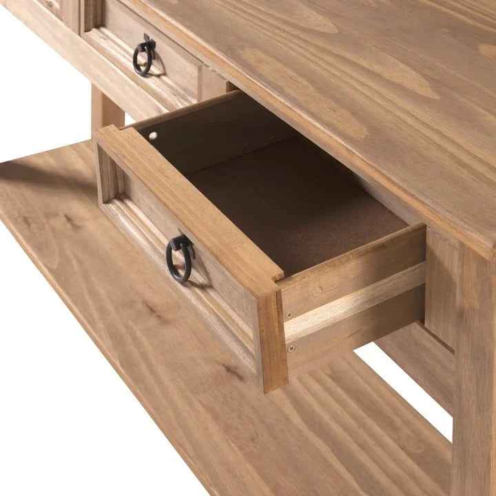 Rustic Solid Pine Console Hall Table, White Wash / Antique Brown / Gray Wash / Unpainted, 3 Drawers
