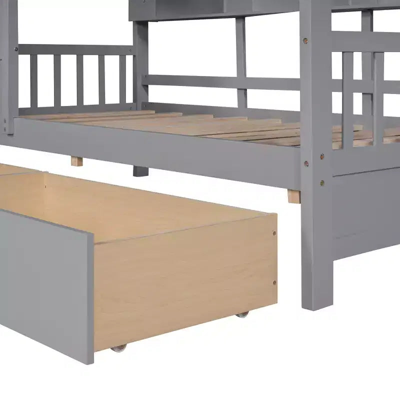 Twin/Full Size Wooden House Bed with 2 Drawers, Kids Bed with Storage Shelf - ModernLuxe