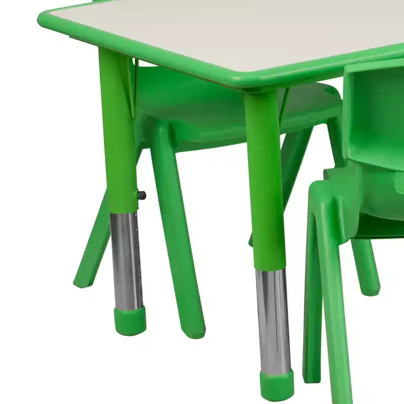 Emma and Oliver 23.625W x 47.25L Rectangular Plastic Height Adjustable Activity Table Set with 6 Chairs