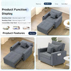 Adjustable Sleeper Chair Bed, 3-in-1 Convertible, Multiple Colors, Fits 1 Person