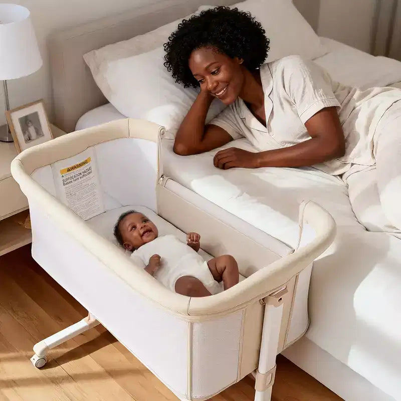 Baby Bassinet with Wheels – Beige / Gray / Pink, Bedside Sleeper, for 1 Baby