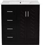 30 Single Sink Bathroom Vanity with Cabinet & 3 Drawers – Black / Blue / Green / Indigo / White