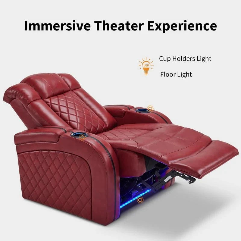 MCombo Power Recliner Chair with Adjustable Headrest, Dual Motor Home Theater Seating with USB Port, Breathable Leather HTS411