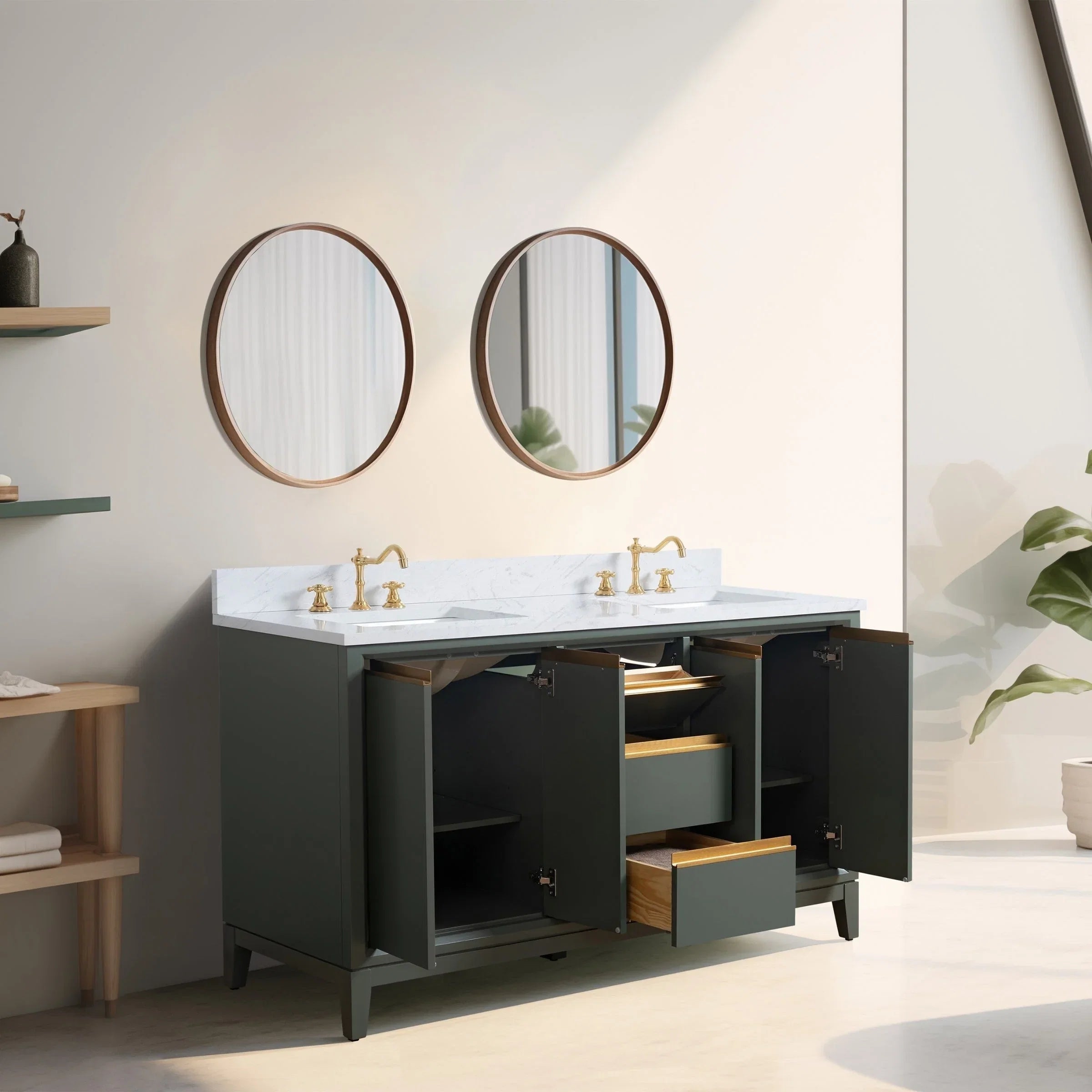 Vanity Art Bathroom Vanity with Ceramic Sink and Engineered Marble Top
