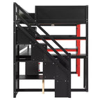 GDFStudio Scott Wooden Gaming Loft Bed with Storage Stairs, Desk, Shelves & Pegboard
