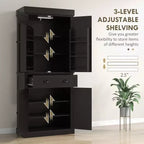 71 Kitchen Pantry Cabinet with LED Lights, 6 Door Shelves, a Drawer and 4 Adjustable Shelves
