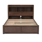 Full Storage Platform Bed with Trundle, Bookcase Headboard and Charging Station, Wooden Full Size Bed Frame with Shelves and Drawers
