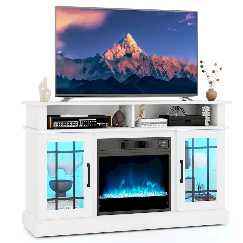 TV Stand with Electric Fireplace LED Lights Remote Controls