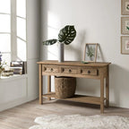 Rustic Solid Pine Console Hall Table, White Wash / Antique Brown / Gray Wash / Unpainted, 3 Drawers