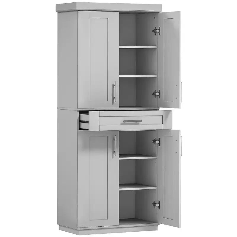 Modern Kitchen Pantry Freestanding Cabinet Cupboard with Doors and Drawer, Adjustable Shelving